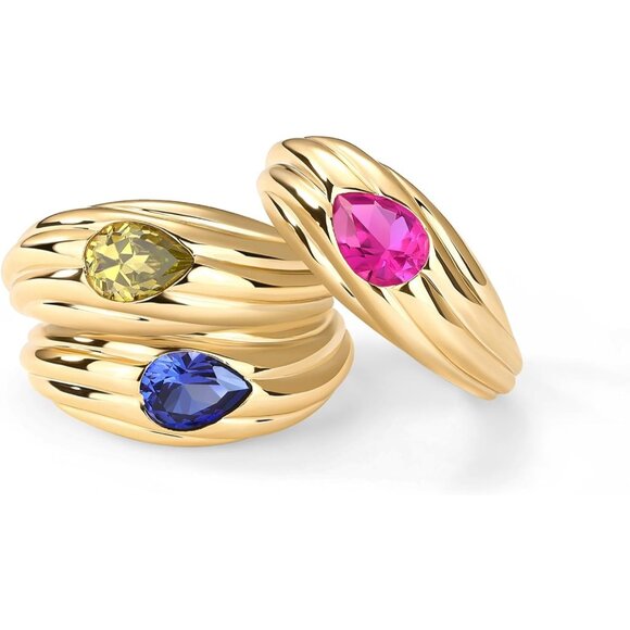 Women's Green CZ 14K Gold Plated Chunky Colored Gemstones Statement Ring - Picture 6 of 7